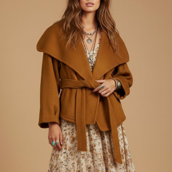 Free People Wrap Coat Narcissus Cut Shawl Collar Belted Jacket Mina - Picture 1 of 13